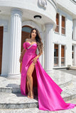 Fuchsia Sleeveless Beaded Sweetheart Mermaid Prom Dress with Split