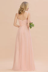 Glamorous Chiffon Spaghetti Straps Ruffle Long Bridesmaid Dress Affordable-Babyonlines