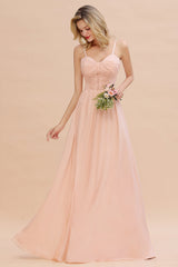 Glamorous Chiffon Spaghetti Straps Ruffle Long Bridesmaid Dress Affordable-Babyonlines