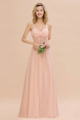 Glamorous Chiffon Spaghetti Straps Ruffle Long Bridesmaid Dress Affordable-Babyonlines