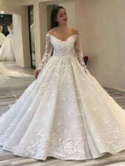 Glamorous Off-the-shoulder Satin Court Train Wedding Dress with Flower(s)