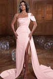 Glamorous One Shoulder Mermaid Evening Dress with Sequins Ruffles and Slit