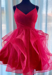 A-Line V-Neck Short Tulle Homecoming Dress with Glitter Pleats - Babyonlines