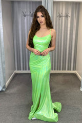 Glitter Mint Green Straps Long Prom Dress