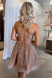 Glitter Strapless Dusty Rose A-Line Homecoming Dress