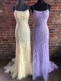 Gorgeous Lace Appliques Sheath/Column Scoop Neck Tulle Prom Dress