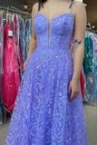 Gorgeous Lavender Straps Embroidery Long Prom Dress