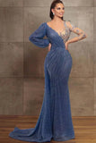 Gorgeous Long Sleeves Mermaid Evening Dress with Sequins and Beads