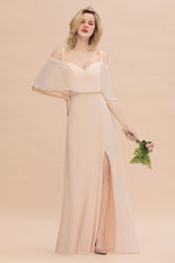 Gorgeous Spaghetti Straps Flounced Crinkle Affordable Bridesmaid Dresses with Slit-Babyonlines