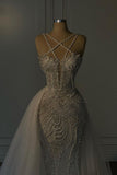 Heavy Mermaid Wedding Dress V-neck Spaghetti Strap Long With Beadings