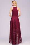 High Low A Line Halter Lace Evening Formal Dress