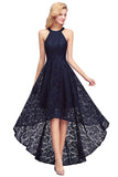 High Low A Line Halter Lace Evening Formal Dress