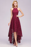 High Low A Line Halter Lace Evening Formal Dress