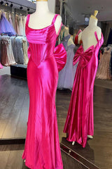 Hot Pink Pleated Mermaid Prom Dress with Bow