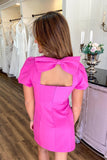 Hot Pink Satin Sleeves Homecoming Dress with Bow