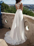 Lace Applique Beach Wedding Dress with Slit