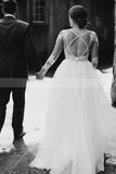 Lace Long Sleeve A-line Sheer Floor Length Wedding Dress With Tulle