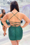 Lace-Up Green Cowl Neck Tight Homecoming Dress