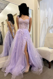 Lavender Sleeveless Sweetheart Mermaid Evening Dress with Lace Appliques