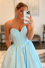 Light Blue Sweetheart A-Line Formal Dress with Pockets