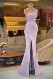 Light Purple Sequins Mermaid Prom Dress with Strapless Sleeveless Design and Slit