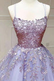 Lilac A-Line Evening Dress with Appliques and Tulle