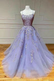 Lilac A-Line Evening Dress with Appliques and Tulle