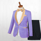 Lilac Floral Jacquard Wedding Suit with Shawl Lapel