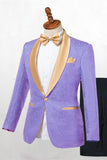 Lilac Floral Jacquard Wedding Suit with Shawl Lapel