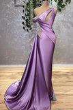 Lilac Off-the-Shoulder Sleeveless Mermaid Prom Dress with Rhinestones