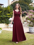 Long A Line Floral Lace Floor Length Sleeveless Chiffon Bridesmaid Dress