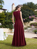 Long A Line Floral Lace Floor Length Sleeveless Chiffon Bridesmaid Dress