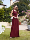 Long A Line Floral Lace Floor Length Sleeveless Chiffon Bridesmaid Dress