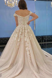 Long A-line Off-the-Shoulder Wedding Dress With Tulle Lace