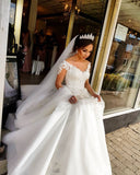 Long A-line Off-the-Shoulder Wedding Dress With Tulle Lace