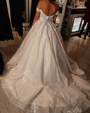 Long A-line Princess Wedding Dress Off-The-Shoulder With Tulle Lace