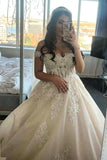 Long A-line Princess Wedding Dress Off-The-Shoulder With Tulle Lace