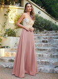 A-line Scoop Chiffon Appliques Floor-Length Dresses Babyonlines