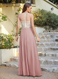  A-line Scoop Chiffon Appliques Floor-Length Dresses Babyonlines 1