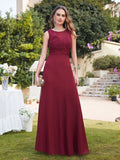 Long A line Sleeveless Scoop Neck Ruffle Chiffon Bridesmaid Dresses