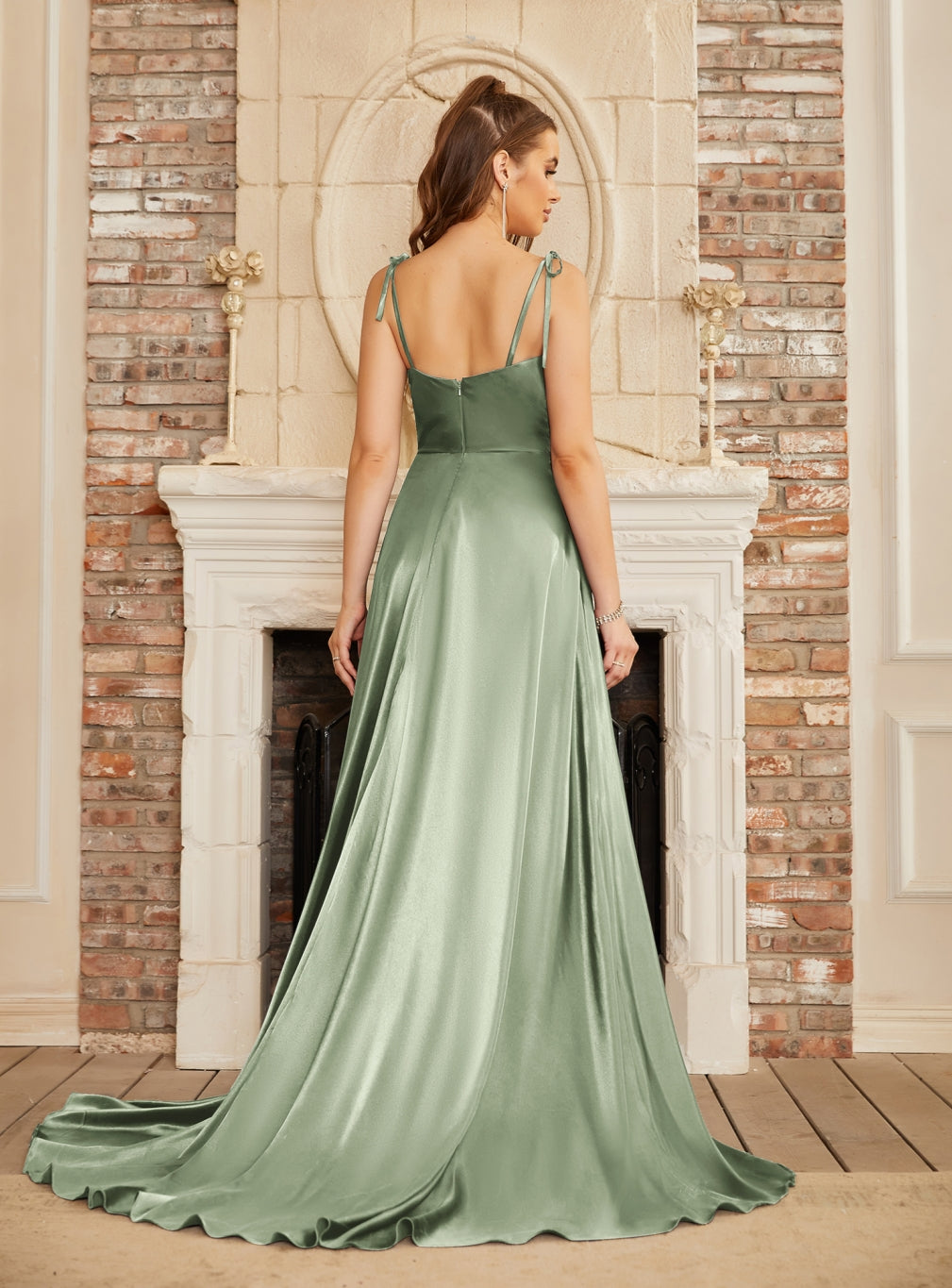 High Split Shiny Floor-Length Dresses with Spaghetti Straps - Babyonlines