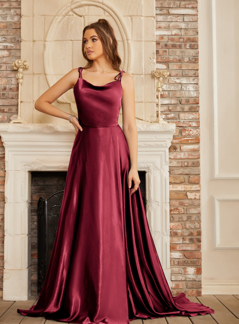 High Split Shiny Floor-Length Dresses with Spaghetti Straps - Babyonlines