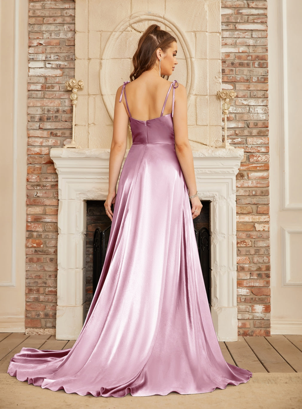 High Split Shiny Floor-Length Dresses with Spaghetti Straps - Babyonlines