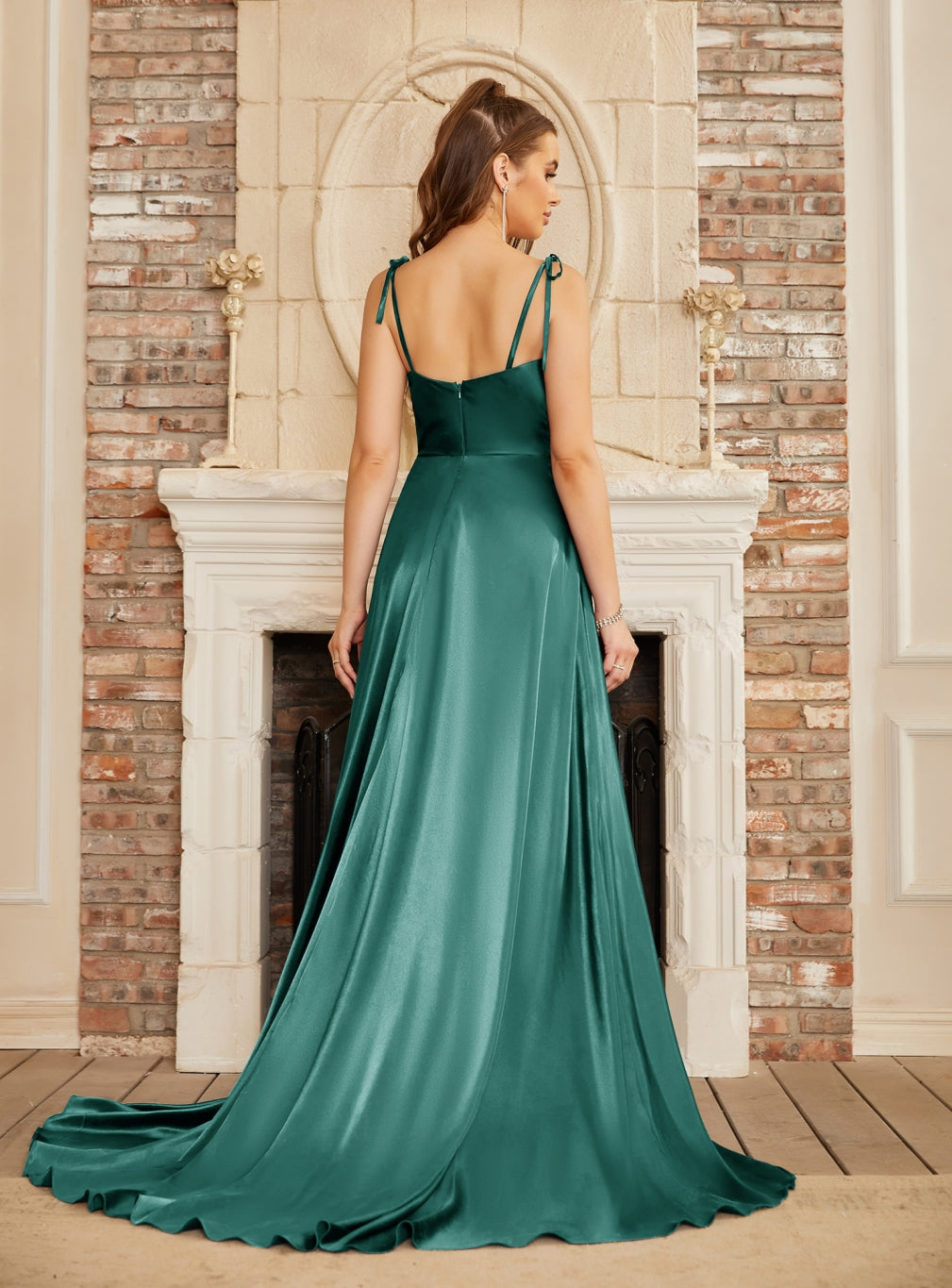 High Split Shiny Floor-Length Dresses with Spaghetti Straps - Babyonlines