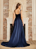 High Split Shiny Floor-Length Dresses with Spaghetti Straps - Babyonlines