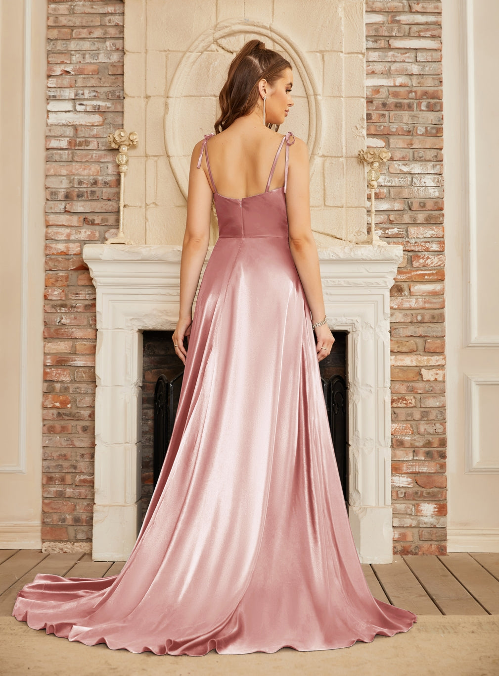 High Split Shiny Floor-Length Dresses with Spaghetti Straps - Babyonlines