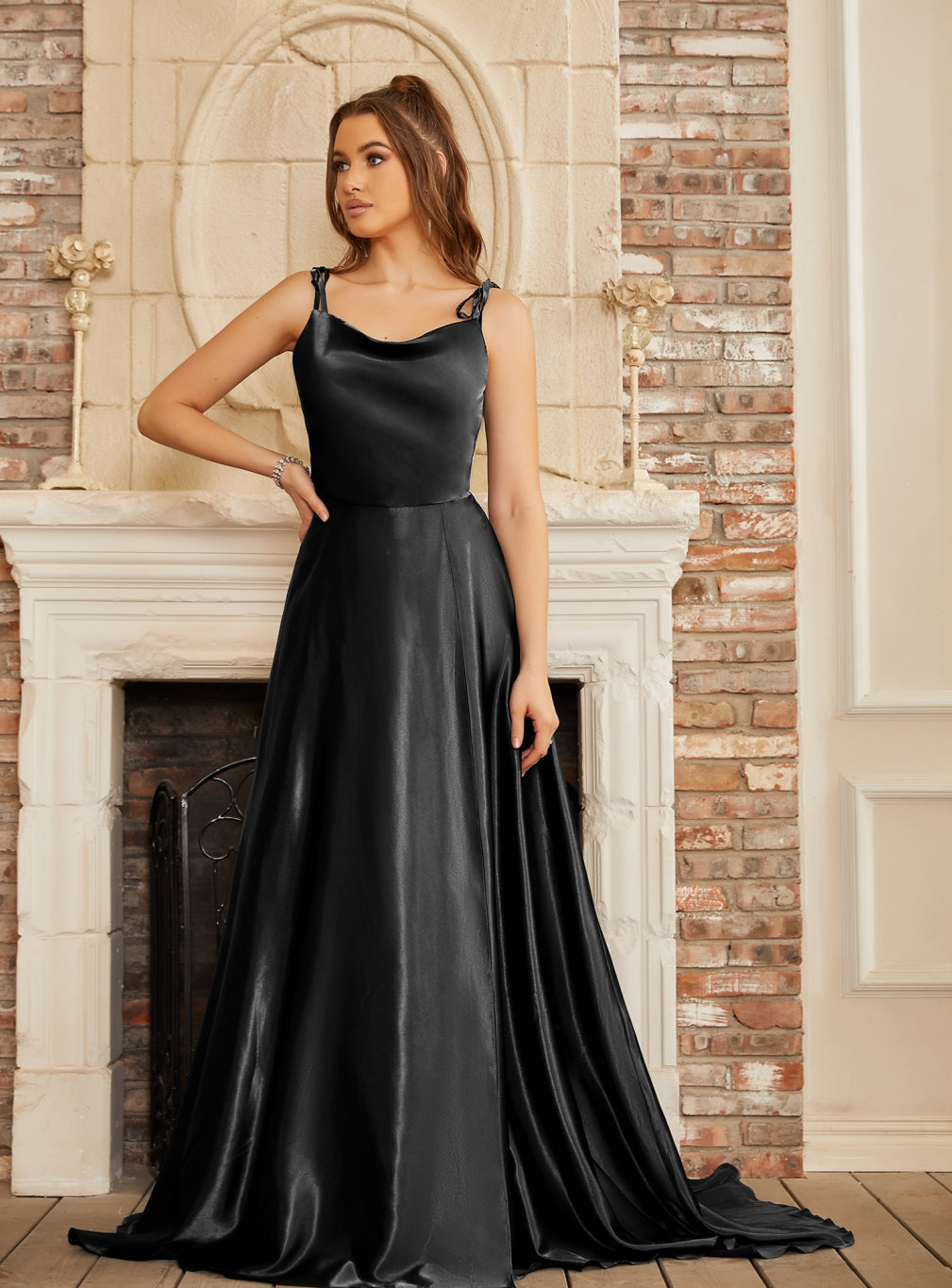 High Split Shiny Floor-Length Dresses with Spaghetti Straps - Babyonlines