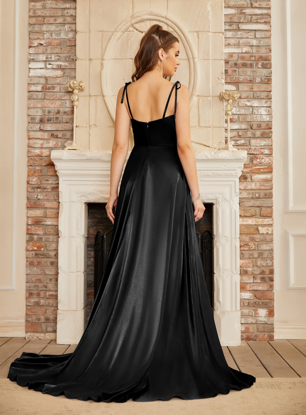 High Split Shiny Floor-Length Dresses with Spaghetti Straps - Babyonlines