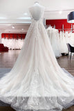 Long A-Line V-Neck Sleeveless Backless Wedding Dress with Tulle Ruffles and Lace Appliques