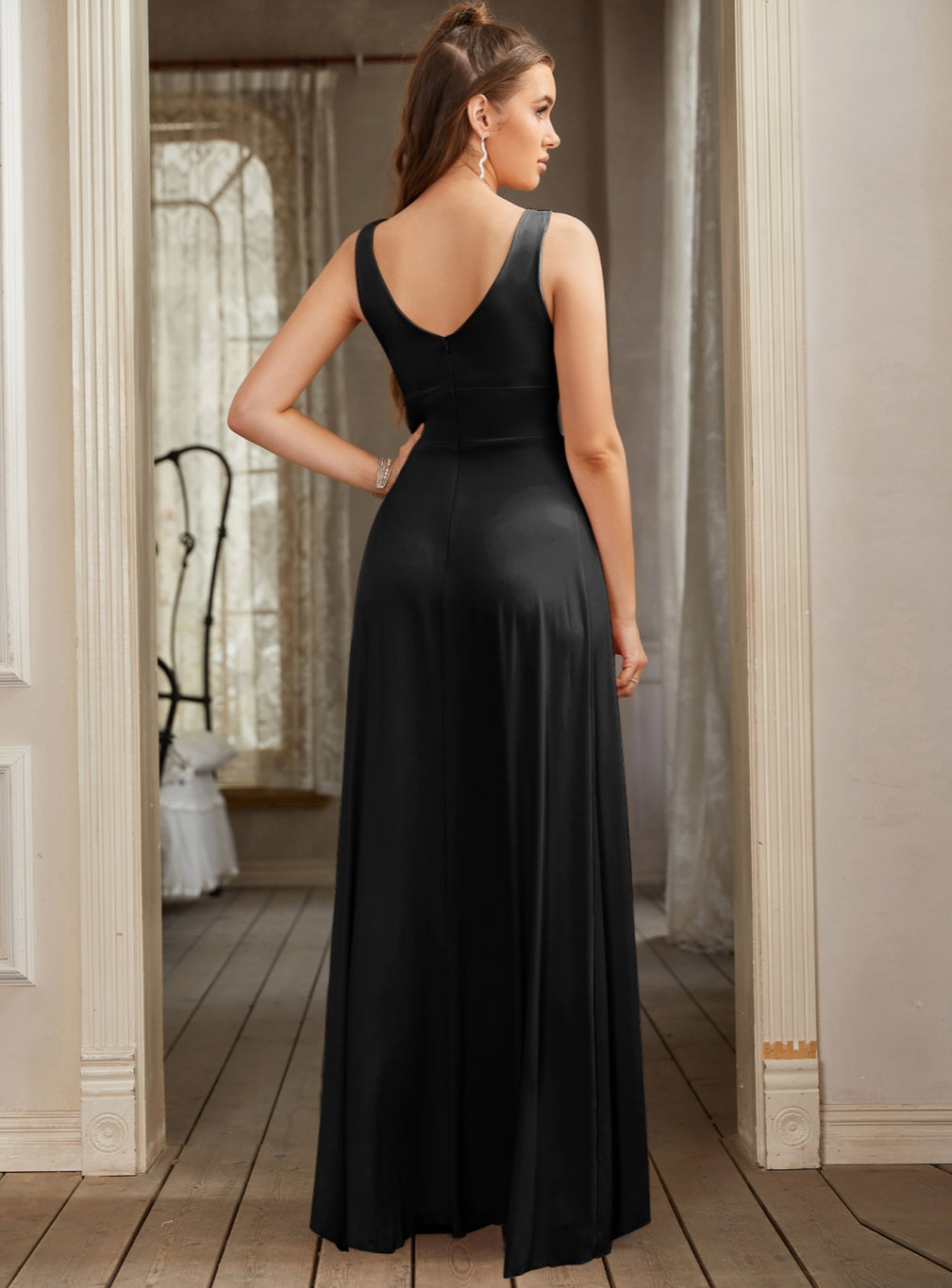 Sexy V-Neck Sleeveless Floor Length Dress with Slit - Babyonlines